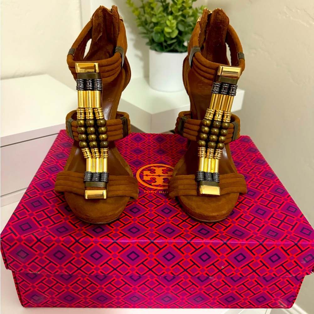 Tory Burch Carla Suede Beaded Heel Sandal